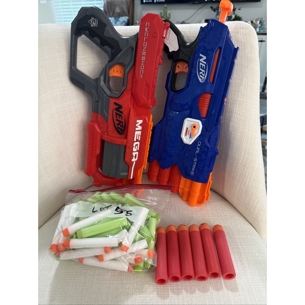 2-Nerf N-Strike Elite/MEGA Dual-Strike‎ Blaster & Cycloneshock Mega With Darts